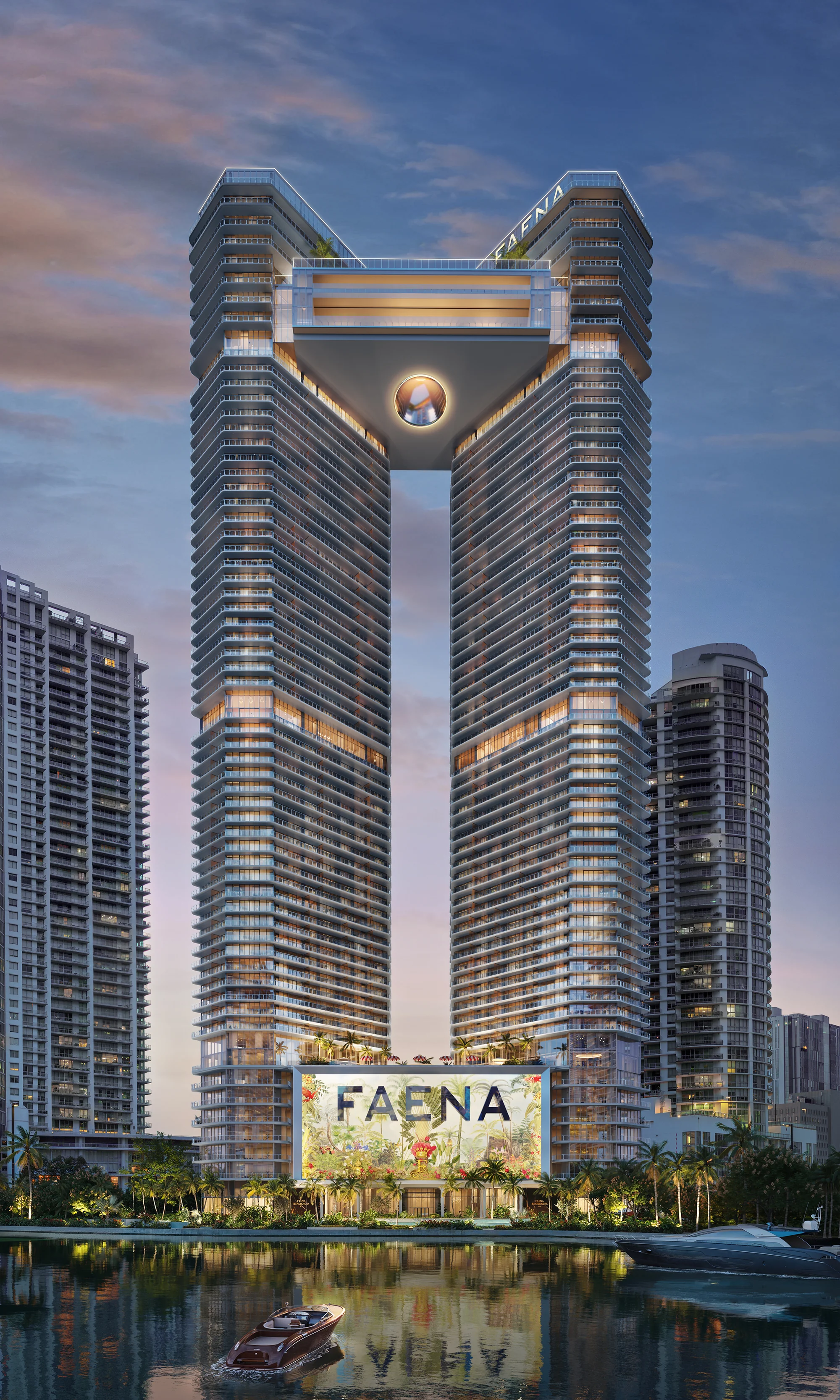 Artist rendering of Faena Residences Miami rising beside the river